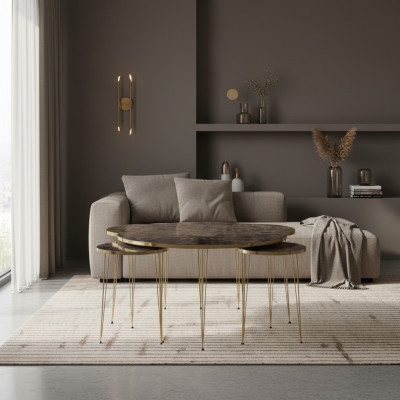 Eleganter Holz-Couchtisch mit 4 Beistelltischen in Braun