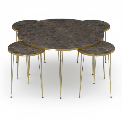 Eleganter Holz-Couchtisch mit 4 Beistelltischen in Braun
