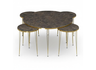 Eleganter Holz-Couchtisch mit 4 Beistelltischen in Braun