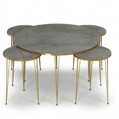 Moderner grauer Holz-Couchtisch mit Beistelltischen Set