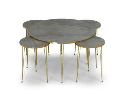 Moderner grauer Holz-Couchtisch mit Beistelltischen Set