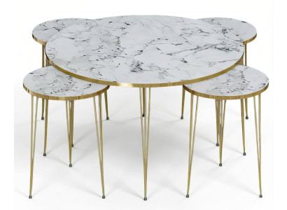 Eleganter weißer Holz-Couchtisch mit Beistelltischen im modernen Stil