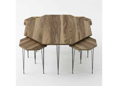 Eleganter Holz-Couchtisch mit Beistelltischen in Braun