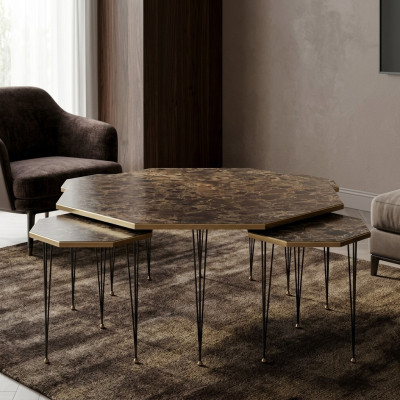 Holz Couchtisch mit Beistelltischen Braun Elegant Modern