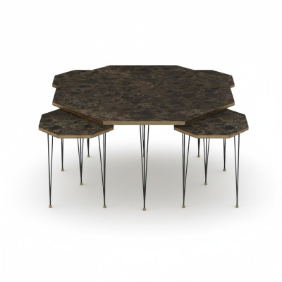 Holz Couchtisch mit Beistelltischen Braun Elegant Modern