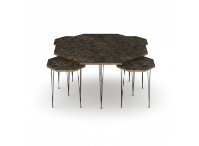 Holz Couchtisch mit Beistelltischen Braun Elegant Modern
