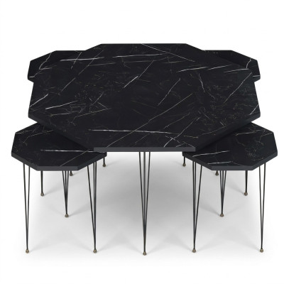 Eleganter schwarzer Holz-Couchtisch mit Beistelltischen im modernen