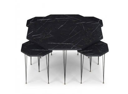 Eleganter schwarzer Holz-Couchtisch mit Beistelltischen im modernen