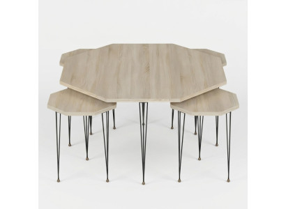 Eleganter Holz-Couchtisch mit Beistelltischen in Braun