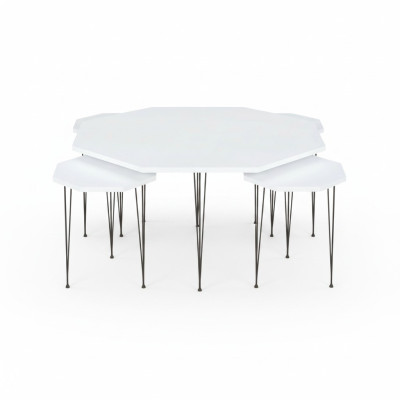 Eleganter weißer Holztisch mit modernem Design und Beistelltischen