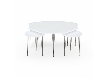 Eleganter weißer Holztisch mit modernem Design und Beistelltischen
