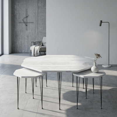 Eleganter weißer Holz-Couchtisch mit Beistelltischen im modernen Stil