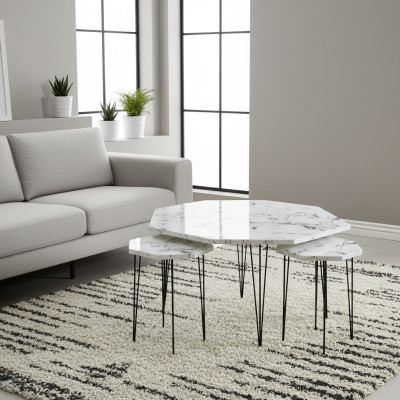 Eleganter weißer Holz-Couchtisch mit Beistelltischen im modernen Stil