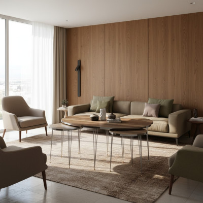 Eleganter brauner Holz-Couchtisch mit Beistelltischen im stilvollen