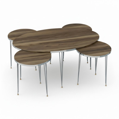 Eleganter brauner Holz-Couchtisch mit Beistelltischen im stilvollen