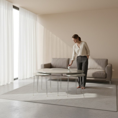Beistelltische Holzbeige modern elegant Set aus 4 Stück