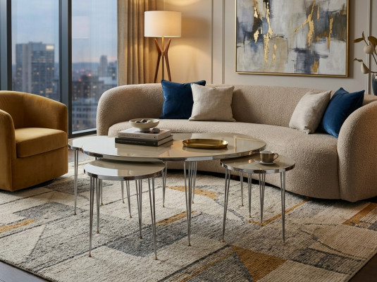 Beistelltische Holzbeige modern elegant Set aus 4 Stück