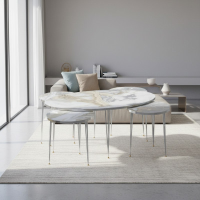Moderner Holz-Couchtisch mit Beistelltischen in Mehrfarbdesign