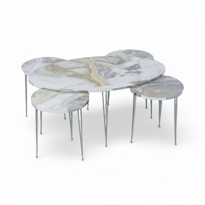 Moderner Holz-Couchtisch mit Beistelltischen in Mehrfarbdesign