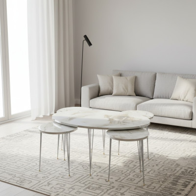 Mehrfarbiger Holz-Couchtisch mit Beistelltischen im modernen Design