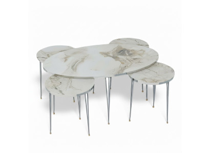 Mehrfarbiger Holz-Couchtisch mit Beistelltischen im modernen Design
