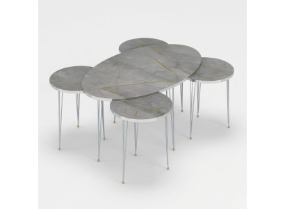 Moderner grauer Holz-Couchtisch mit Beistelltischen Set