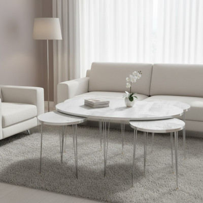 Eleganter weißer Holztisch mit Beistelltischen im modernen Design