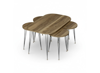 Eleganter brauner Holz-Couchtisch mit Beistelltischen im modernen Stil