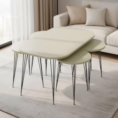Eleganter Beistelltisch-Set aus Holz in Beige für modernes Wohnen