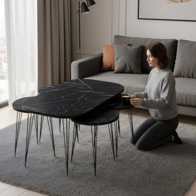 Schwarzer Holz-Couchtisch mit Beistelltischen modern und stilvoll