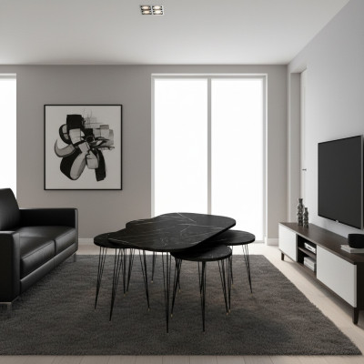 Schwarzer Holz-Couchtisch mit Beistelltischen modern und stilvoll