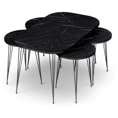 Schwarzer Holz-Couchtisch mit Beistelltischen modern und stilvoll