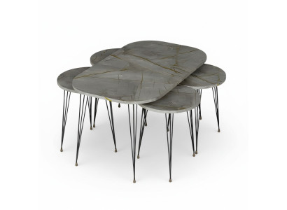 Moderner grauer Holz-Couchtisch mit Beistelltischen Set