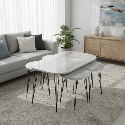 Eleganter grauer Holz-Couchtisch mit Beistelltischen im modernen Stil