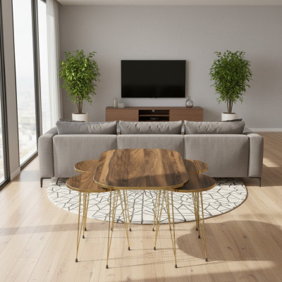 Eleganter brauner Holz-Couchtisch mit Beistelltischen im modernen Stil