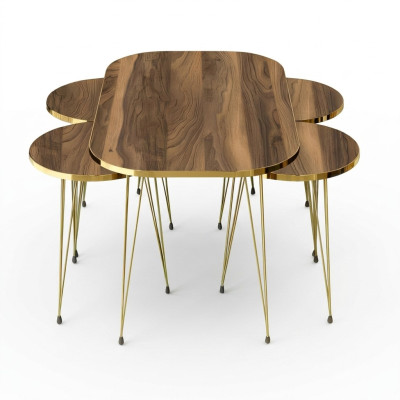 Eleganter brauner Holz-Couchtisch mit Beistelltischen im modernen Stil