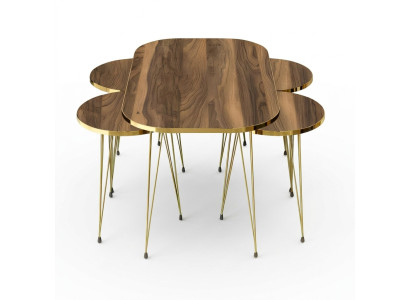 Eleganter brauner Holz-Couchtisch mit Beistelltischen im modernen Stil