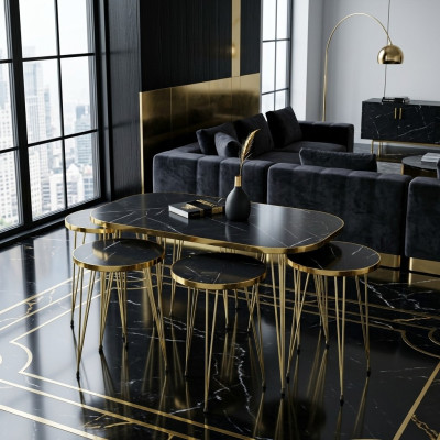 Schwarzer Holz-Couchtisch mit Beistelltischen im modernen Stil