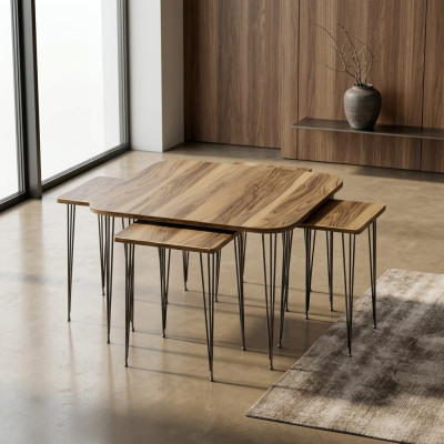 Brauner Holz-Couchtisch mit Beistelltischen im eleganten Stil