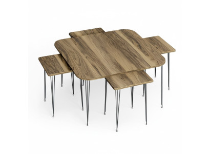 Brauner Holz-Couchtisch mit Beistelltischen im eleganten Stil