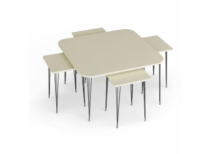Beige Holz Couchtisch mit Beistelltischen modern und stilvoll