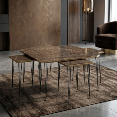 Eleganter Holz-Couchtisch mit Beistelltischen in Braun, modernes