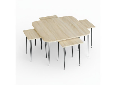 Eleganter brauner Holztisch mit Beistelltischen im modernen Design