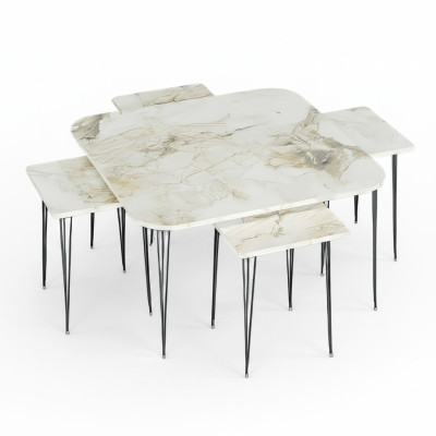 Moderner Holz-Couchtisch mit buntem Design und Beistelltischen