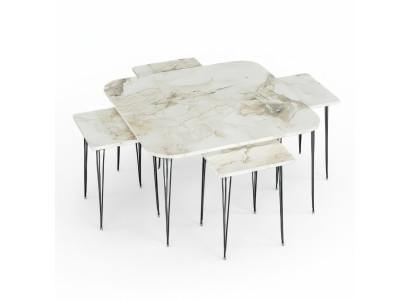 Moderner Holz-Couchtisch mit buntem Design und Beistelltischen