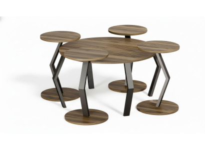 Eleganter brauner Holz-Couchtisch mit vier Beistelltischen in modernem