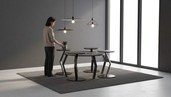 Eleganter schwarzer Holz-Couchtisch mit Beistelltischen im modernen