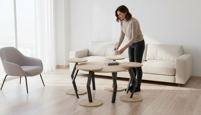 Eleganter brauner Holz-Couchtisch mit Beistelltischen im modernen Stil