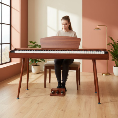 Digitales Klavier Piano Heimklavier Digital Keyboard 135cm Kirschrot