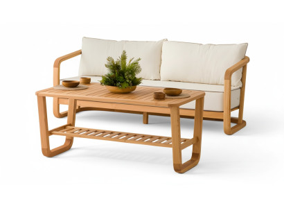 Gartenmöbel Set aus Holz und Textil in Beige, modern, 2-teilig